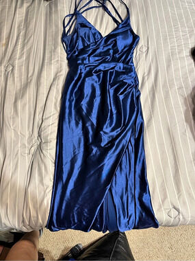 Blue Satin-Look Strappy Maxi Dress Like New